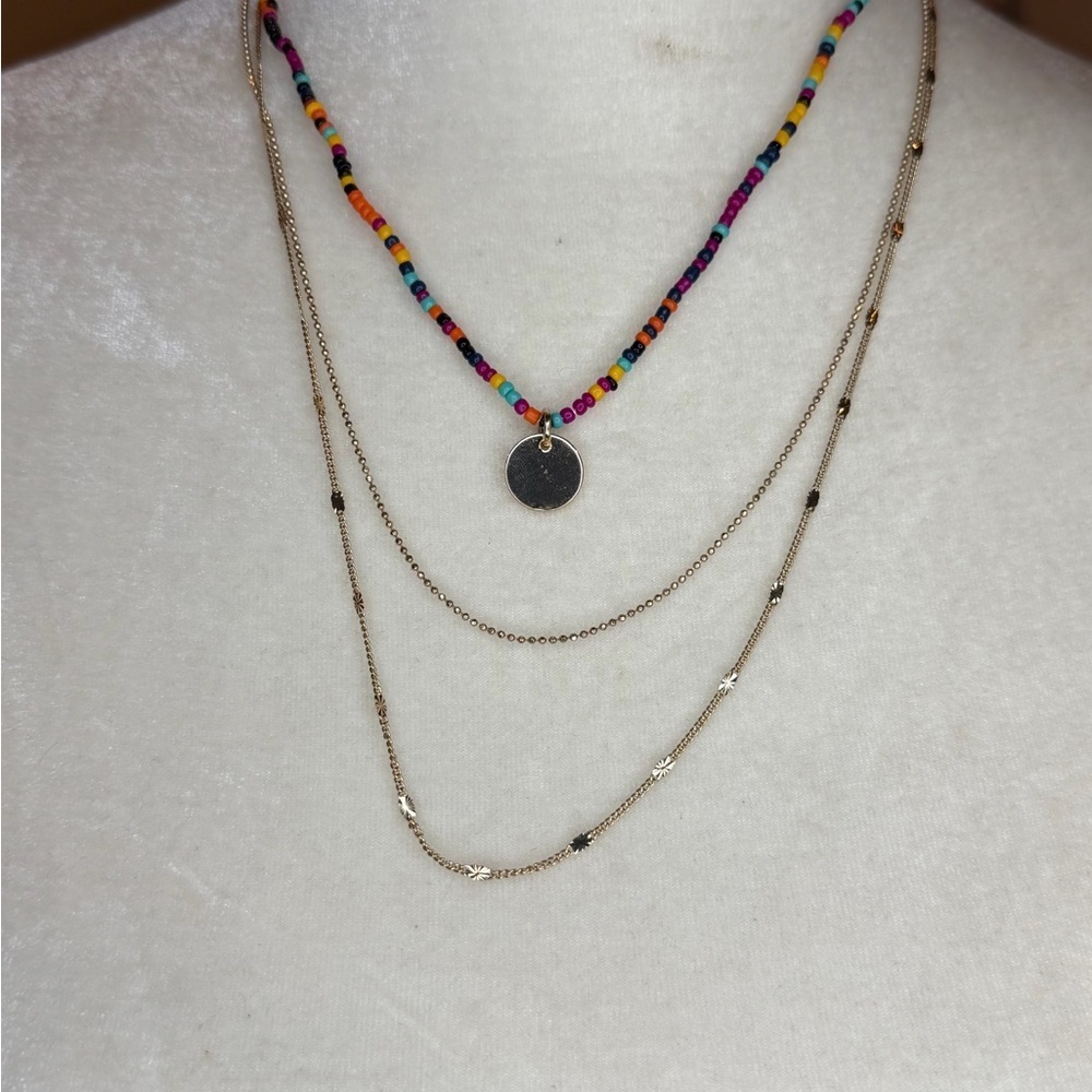 Aldo Multicolor Beaded and Gold tri  Layered Necklace Set NWOT